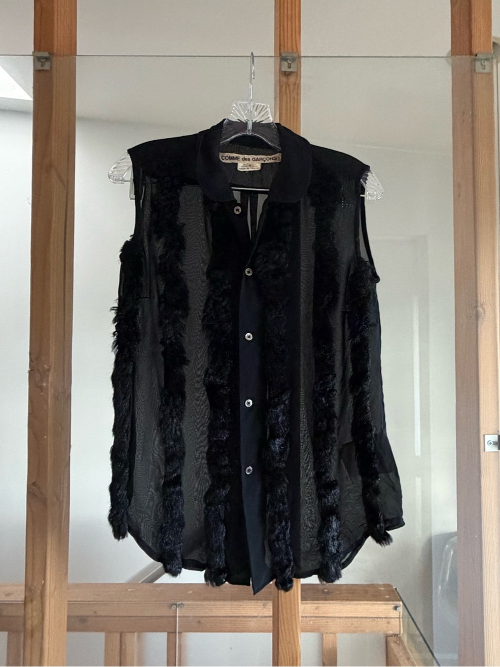 Comme des Garcons Black Sleeveless Sheer Button-Up Top